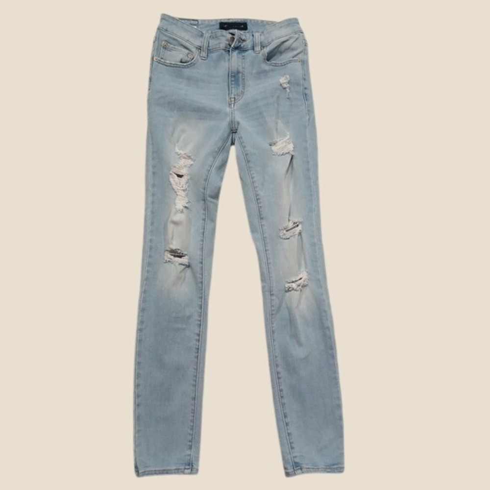 Aeropostale High Rise Jegging Light Wash Distress Ripped Skinny Jeans Womens Sz4